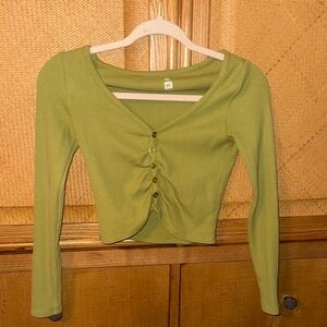 Me to We Olive Button-Down Long Sleeve Top